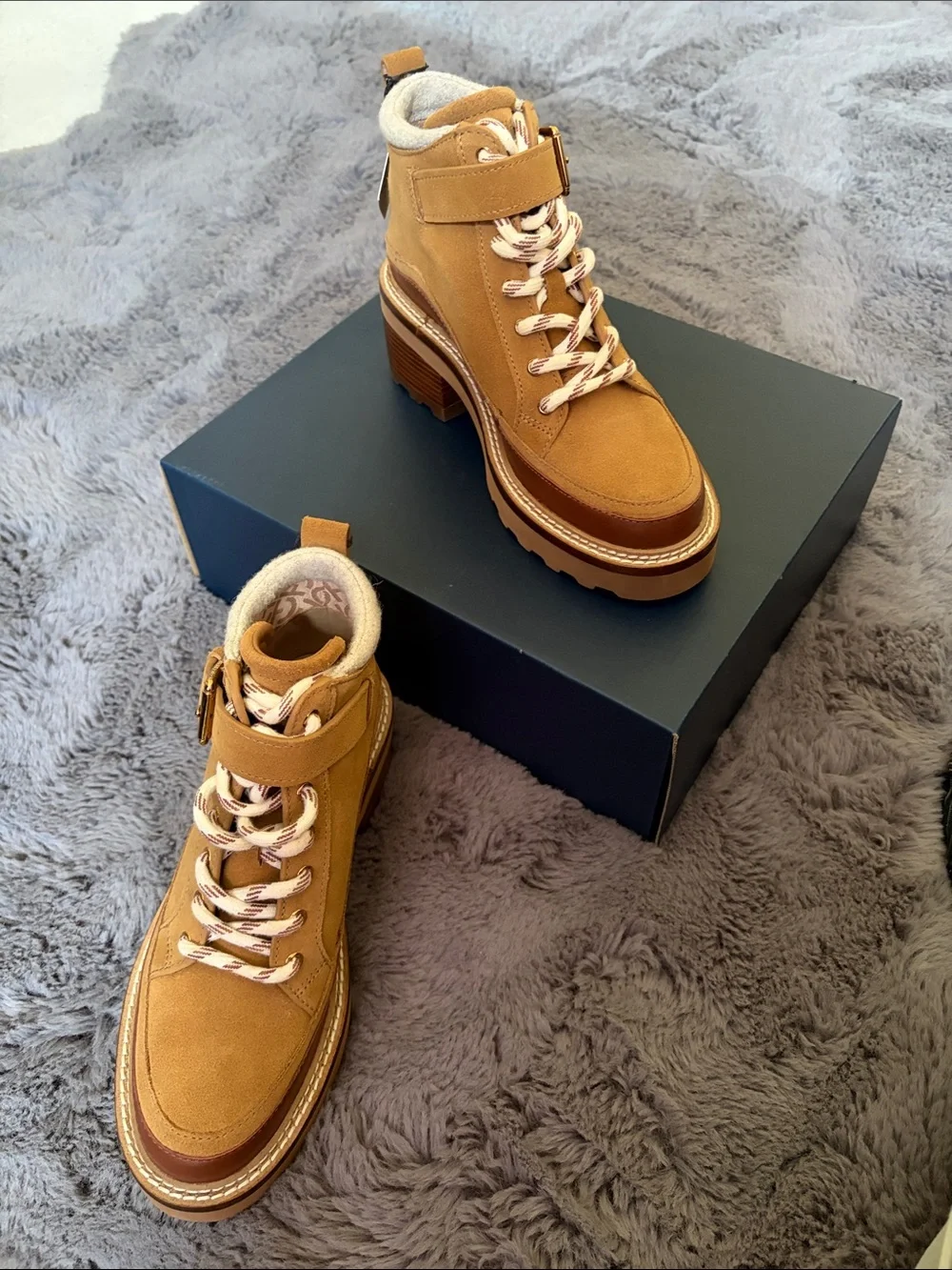 Cole Haan Shibley Waterproof Lace Up Booties in Golden Honey Suede (NWT) - Picture 2 of 15